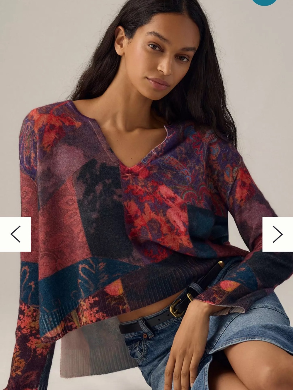 Anthropologie Multicolor V-Neck Floral & Abstract Patchwork Sweater